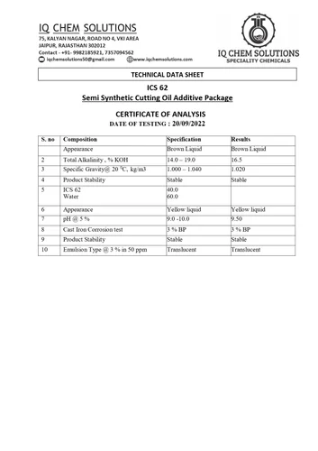 Semi Synthetic Cutting Oil Additive